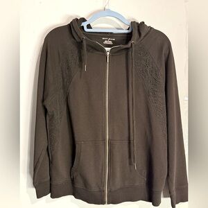 DKNY Jeans Black Zip-Up Hoodie with lace detail